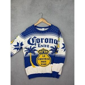 Corona Sweater Mens Large Blue Beer Christmas Ugly Holiday Graphic Pullover Knit